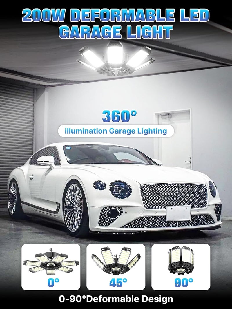HAPYLUMI LED Garage Light 200W, 4 Pack 20000LM Super Bright Garage Lights Ceiling Led with 7 Adjustable Panels 6500K Led Shop Lighting Screw in E26/E27 Bulb Socket for Basement Barn Workshop - Image 3